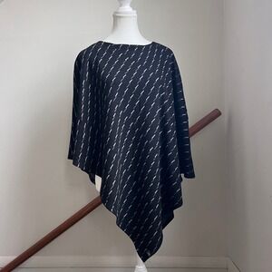 Ibex Juliet Poncho 100% Merino Wool One Size Black Grey Knit Cape Sweater Top